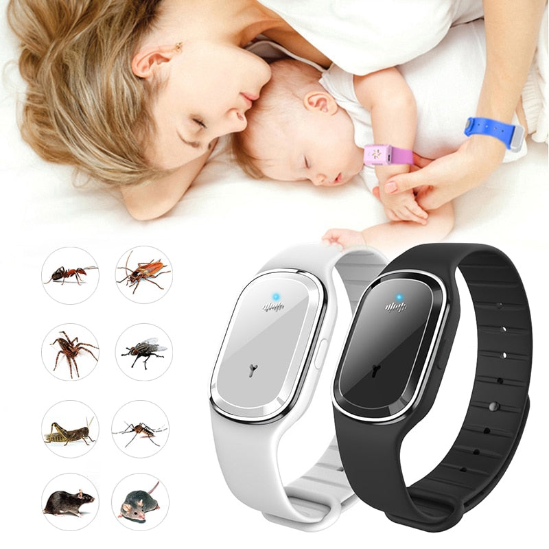 Ultrasonic Natural Mosquito Repellent Bracelet Waterproof Pest Insect Bugs Anti Mosquito Insect Bracelet Ultrasound Outdoor Kids