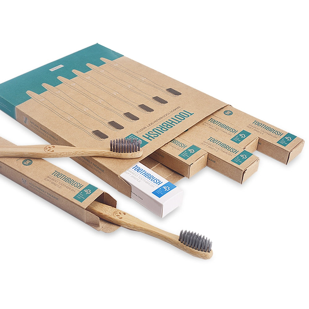 New Charcoal Bamboo Toothbrush 12pcs  Toothbrushes Natural  Eco-Friendly Biodegradable Oral Care Healthy Wood Toothbrush