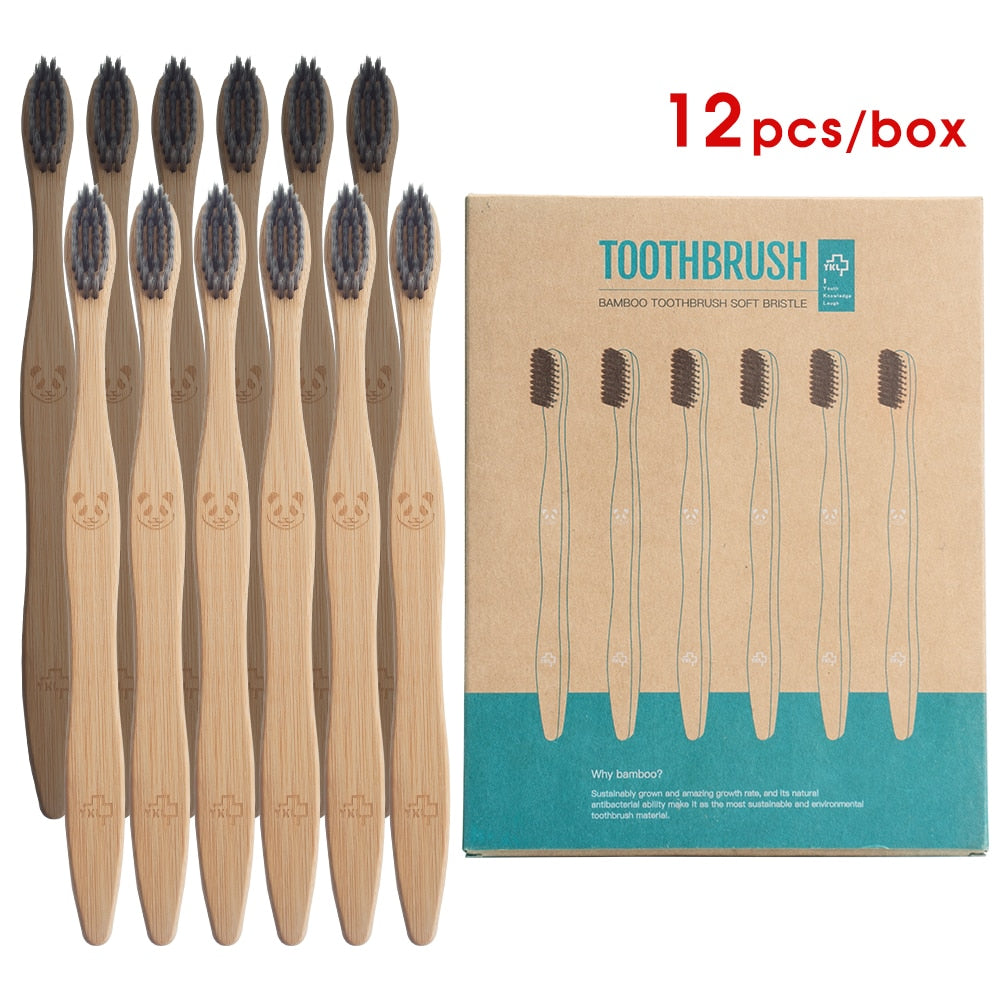 New Charcoal Bamboo Toothbrush 12pcs  Toothbrushes Natural  Eco-Friendly Biodegradable Oral Care Healthy Wood Toothbrush