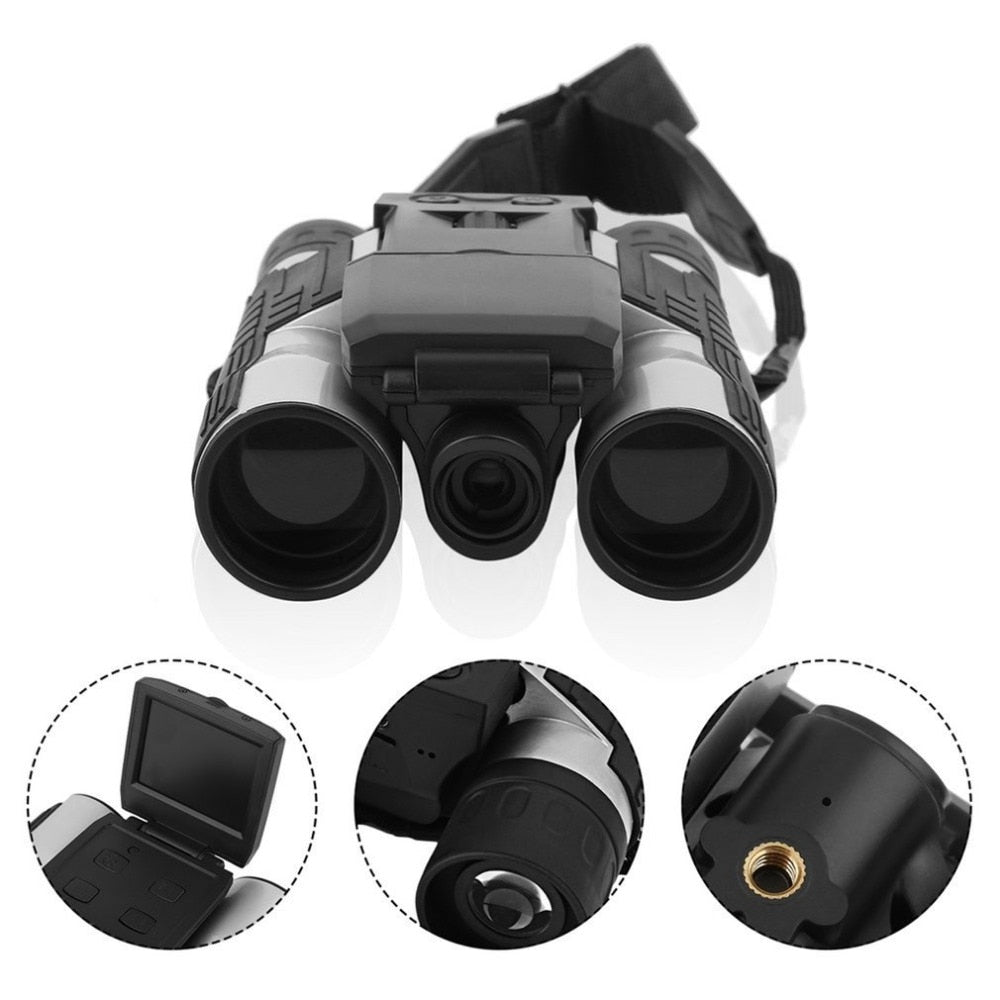 HD Black Binoculars Telescope 12x32 Folding with Built-in Full HD 1080P Digital Camera 2.0" LCD For Hunting Camping Travel