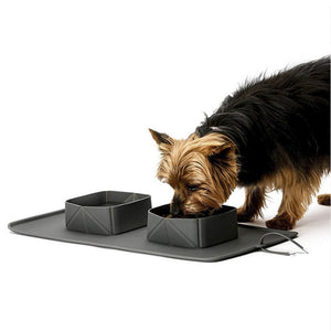 Pet Bowl Folding Silicone Double Bowl Non-slip Cat Food Plate Dog Food Bowl Outdoor Portable Dog Bowl Pet Supplies